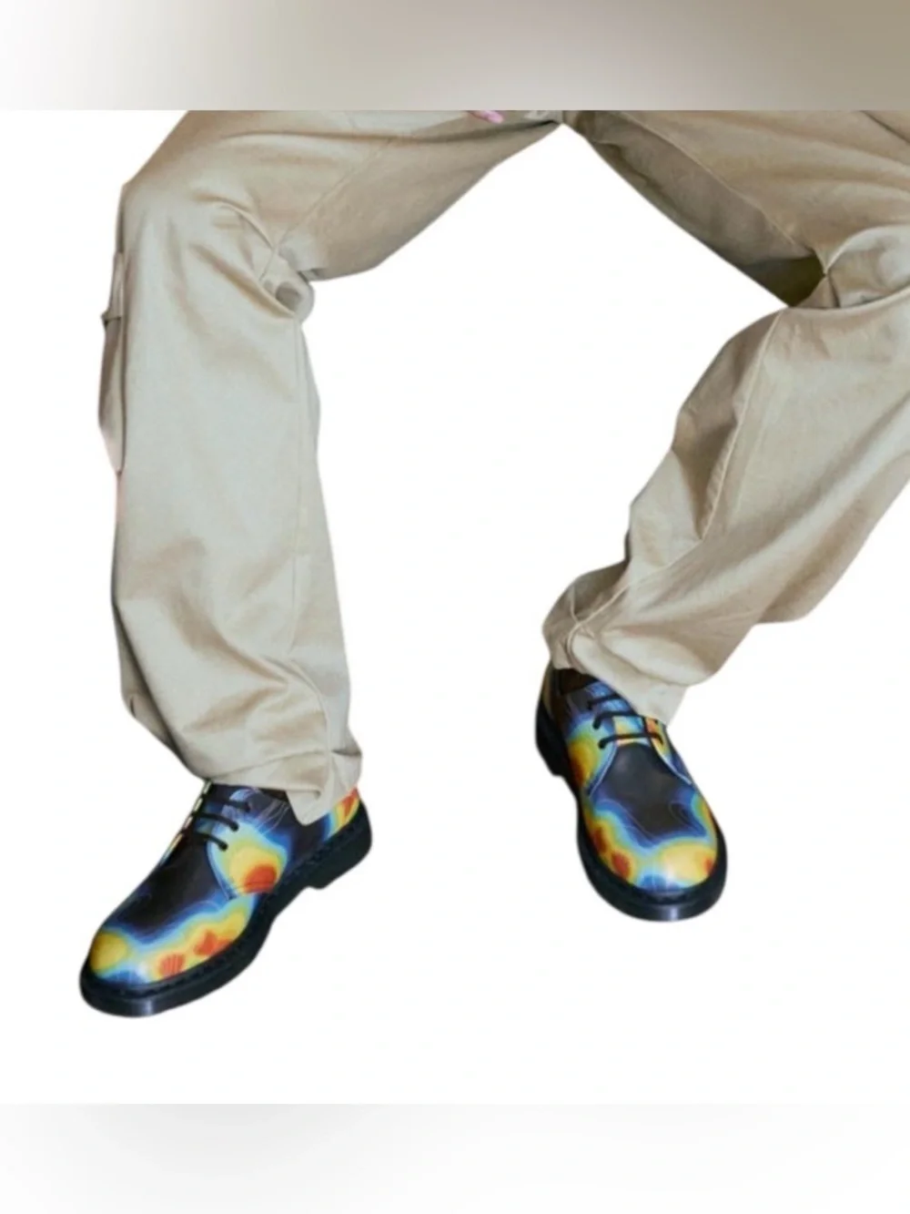 Dr martens unisex Black Leather Derby Shoes with Multicolor Heat-Map Print
